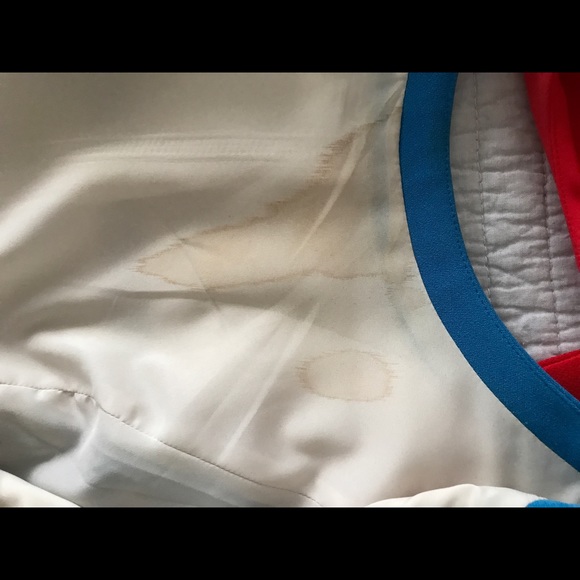 Blue block patterned white dress with gold zipper - Picture 7 of 7